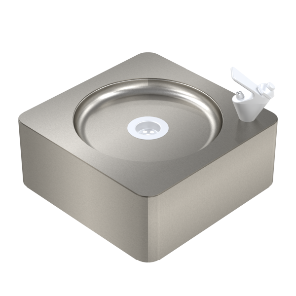 Wall mounted drinking fountain made from stainless steel