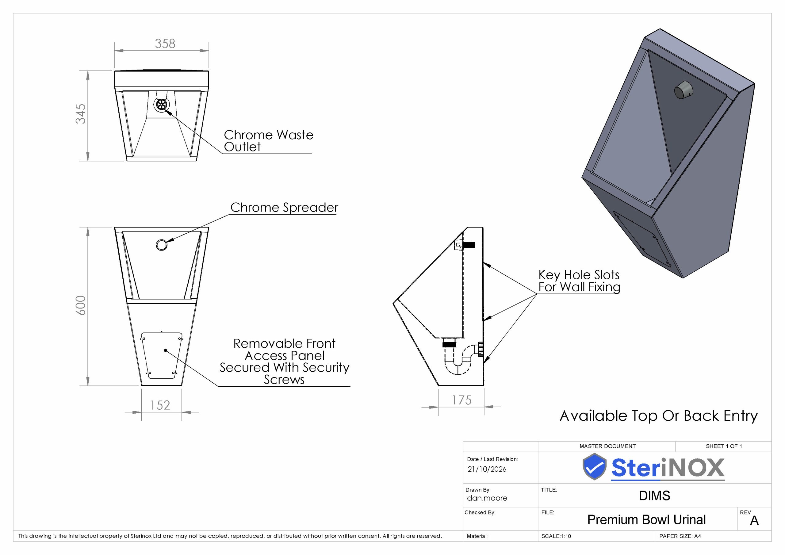 Premium Bowl Urinal Premium stainless steel bowl urinal with plastic cistern by Sterinox