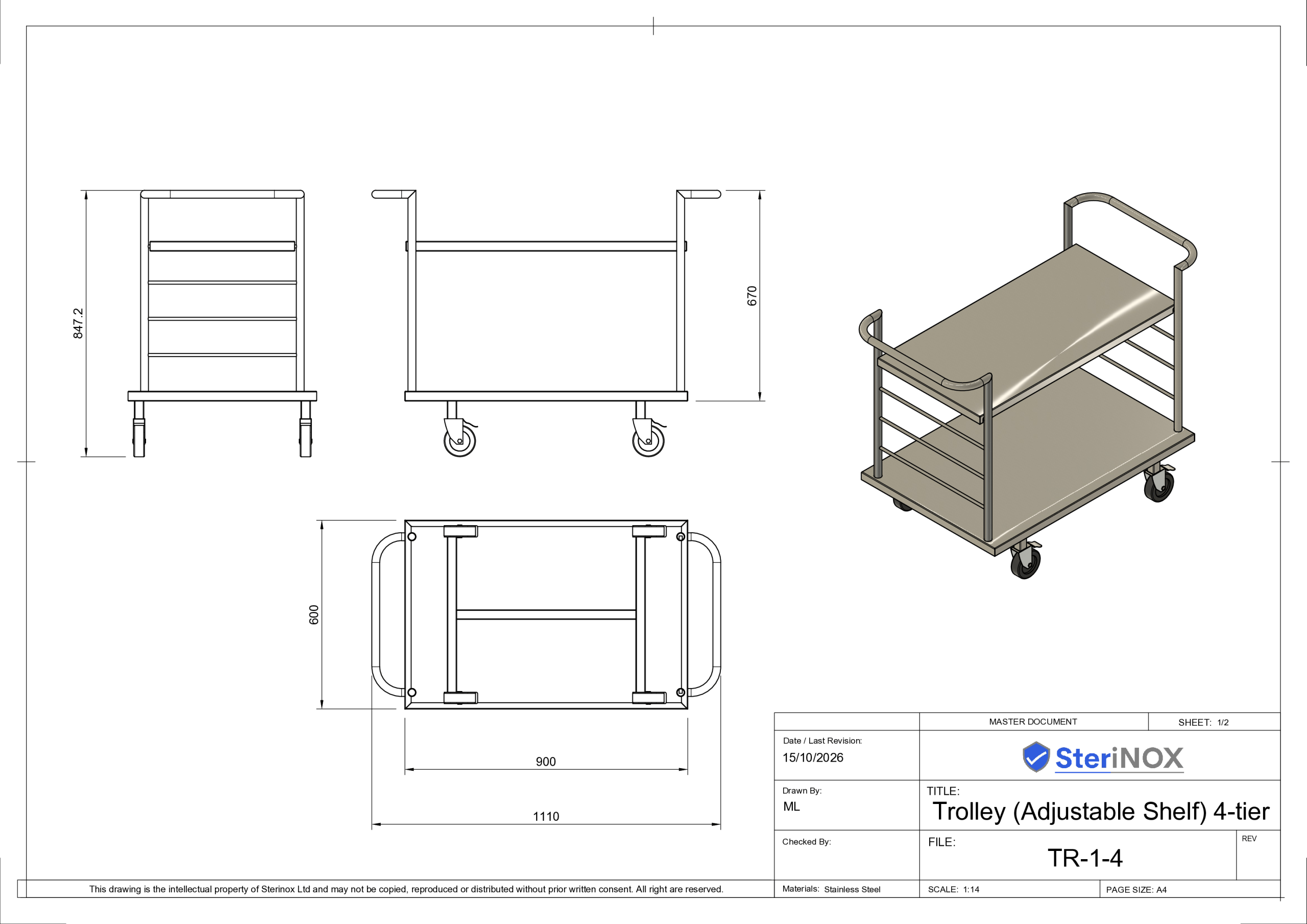 TR-1 - Flat Top Trolley (4-tier) Drawing TR-1 - Flat Top Trolley (4-tier) Drawing