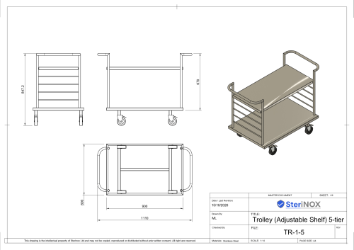 TR-1 - Flat Top Trolley (5-tier) Drawing
