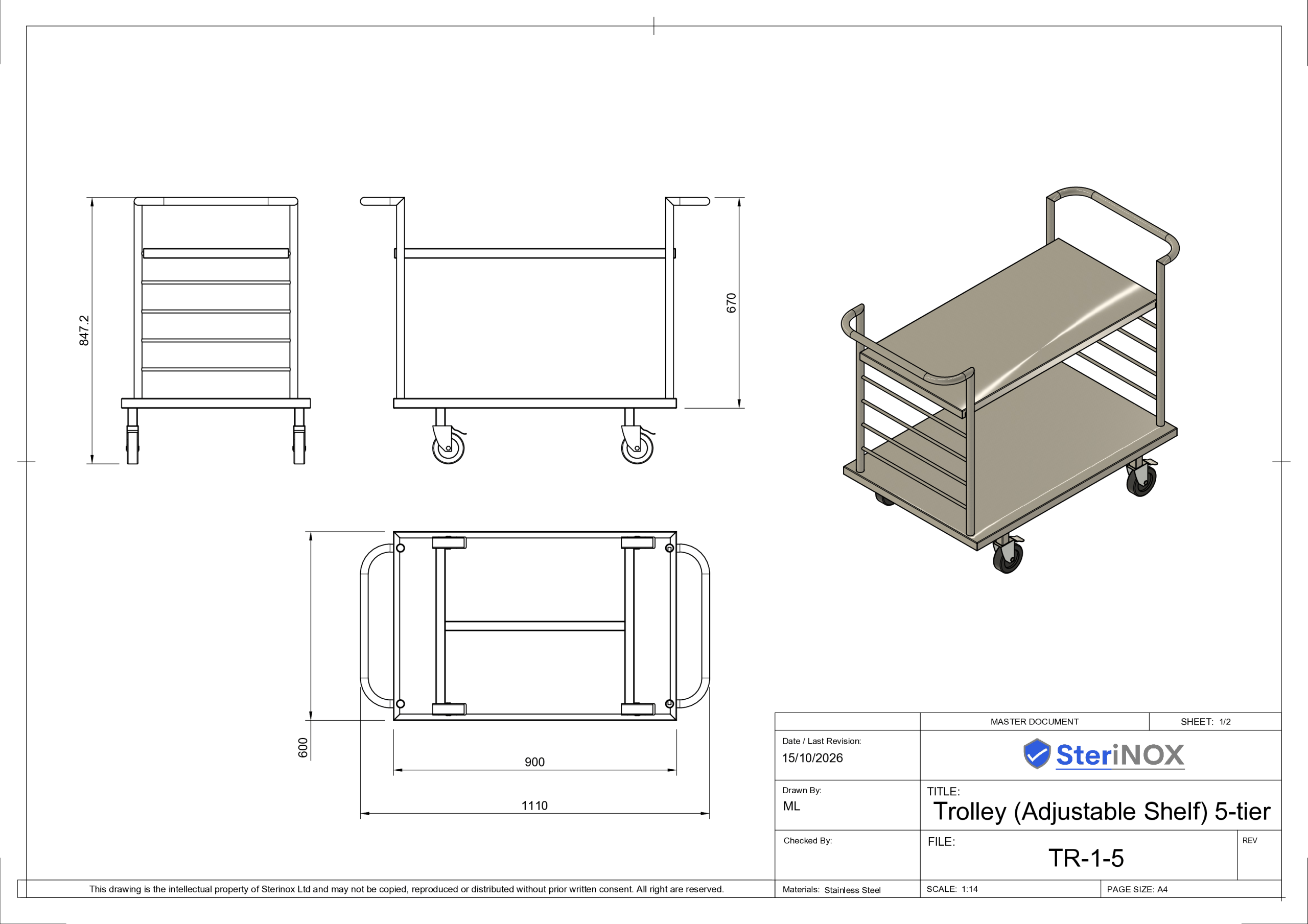 TR-1 - Flat Top Trolley (5-tier) Drawing TR-1 - Flat Top Trolley (5-tier) Drawing