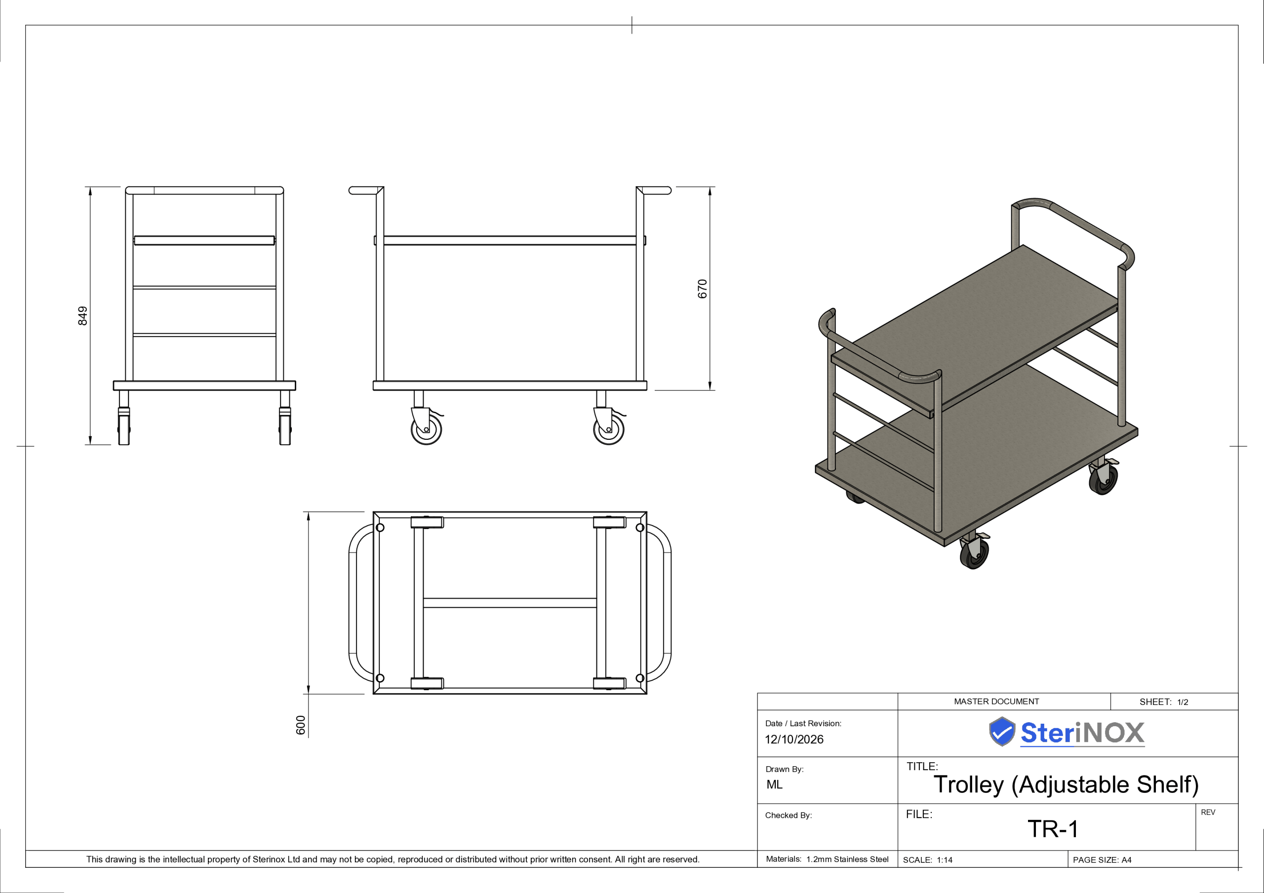 TR-1 - Flat Top Trolley Drawing TR-1 - Flat Top Trolley Drawing